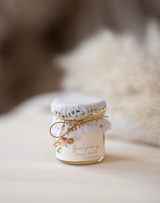  Miody i słoiczki Nutella mini słoiczki prezenty dla gości weselnych, podziękowanie dla gości weselnych, miodki na podziękowania dla gości, prezenty dla gości weselnych słoiczek z miodem