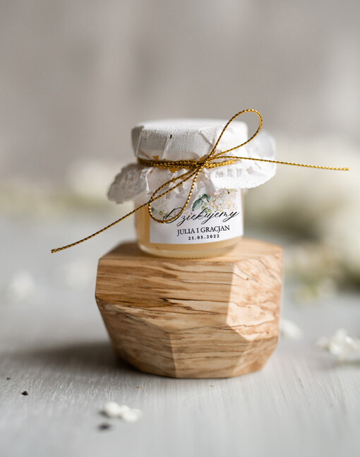  Miody i słoiczki Nutella unikatowe podziękowania dla gości niepowtarzalny upominek słoiczek miodu  