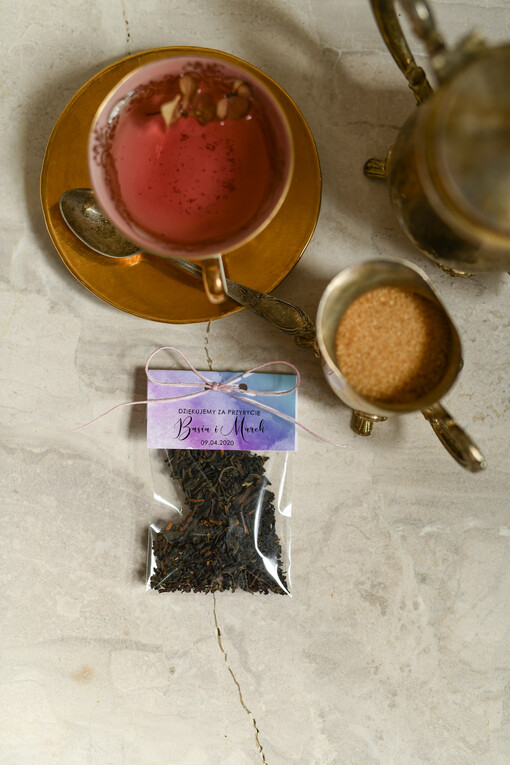  Saszetki ślubne podziękowania gościom w postaci zielonej lub czarnej herbaty   