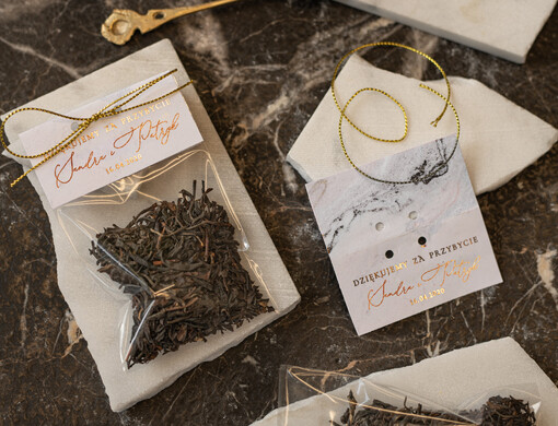  Saszetki wyjątkowe podziękowania dla gości glamour saszetka z kawą lub herbatką prezenty dla gości weselnych 