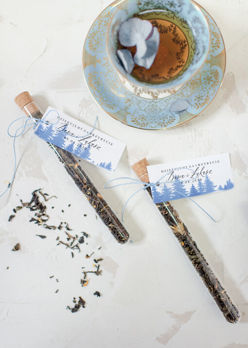  Fiolki personalizowane podziękowania dla gości weselnych w formie aromatycznej herbaty   