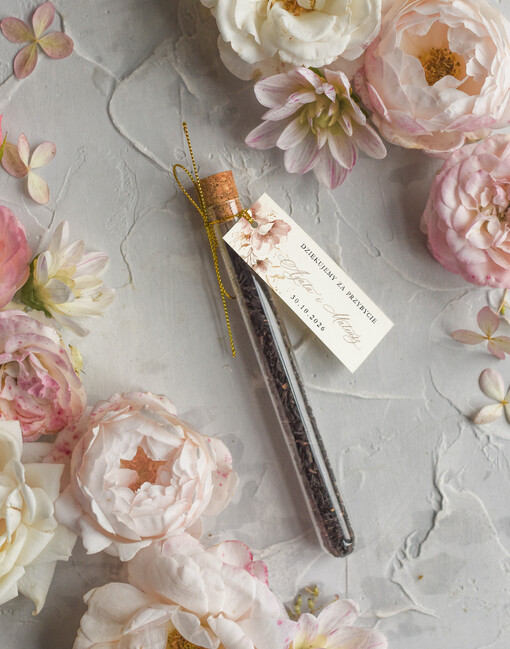  Fiolki pomysłowe podziękowania dla gości, piękne podziękowania dla gości, fiolka z herbatą lub kawą