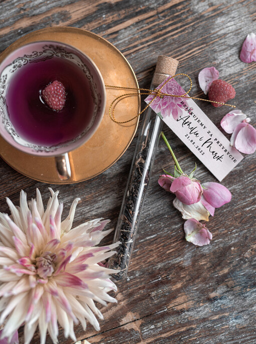  Fiolki upominki ślubne od pary młodej dla gości weselnych  fiolki na herbatkę lub kawę    