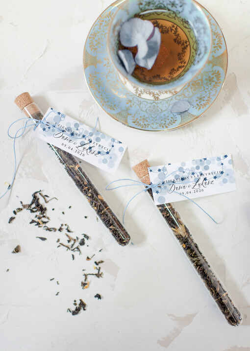  Fiolki podziękowania podarunki dla gości weselnych w formie smakowitej herbaty   