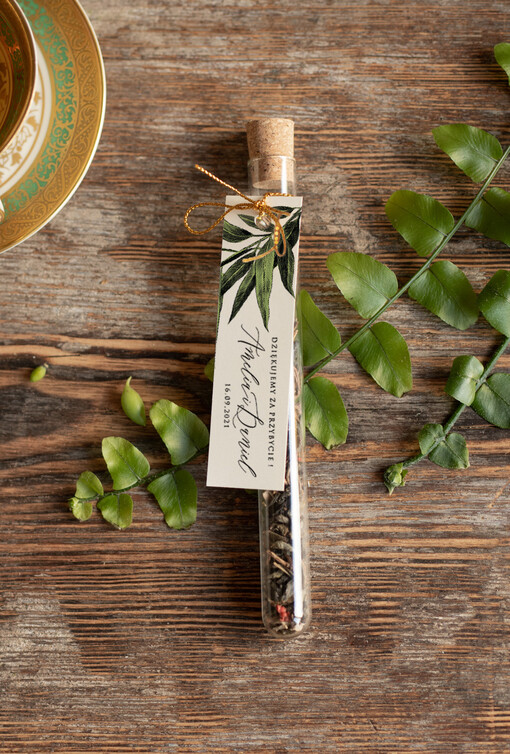  Fiolki prezenty dla gości na weselu  herbatka w fiolce gałązka oliwna 