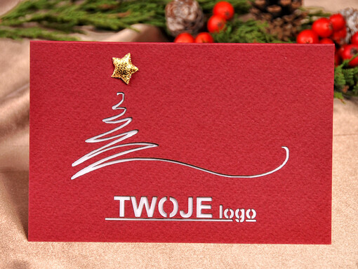 laserowe biznesowe kartki świąteczne z logo, wycinane kartki świąteczne ze wstążką