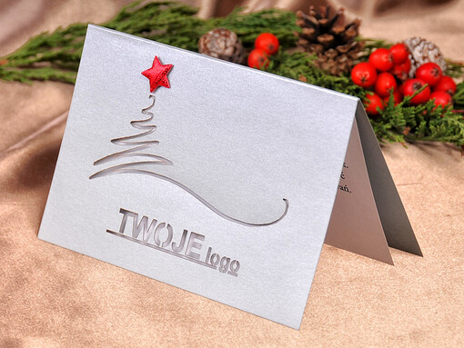  laserowe ręcznie robione kartki świąteczne z logo firmy, karnety bożonarodzeniowe cięte laserem