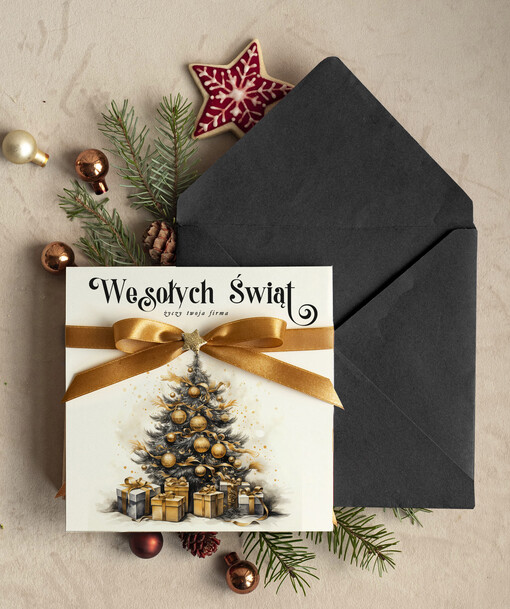  Kokardki  bozonarodzeniowe kartki swiateczne z logo firmy, firmowa biznesowa kartka świąteczna, eleganckie kartki świateczne z kokardką dla firm