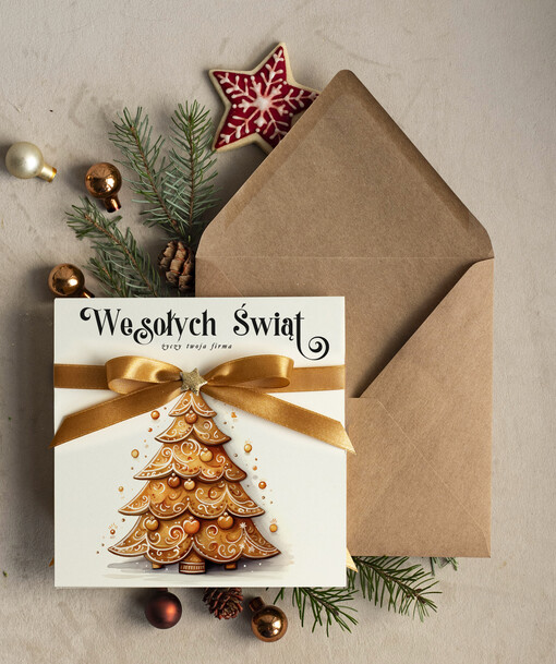  Kokardki  bozonarodzeniowe kartki swiateczne z logo firmy, firmowa biznesowa kartka świąteczna, eleganckie kartki świateczne z kokardką dla firm