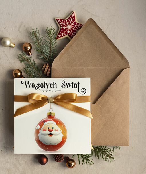  Kokardki  bozonarodzeniowe kartki swiateczne z logo firmy, firmowa biznesowa kartka świąteczna, eleganckie kartki świateczne z kokardką dla firm