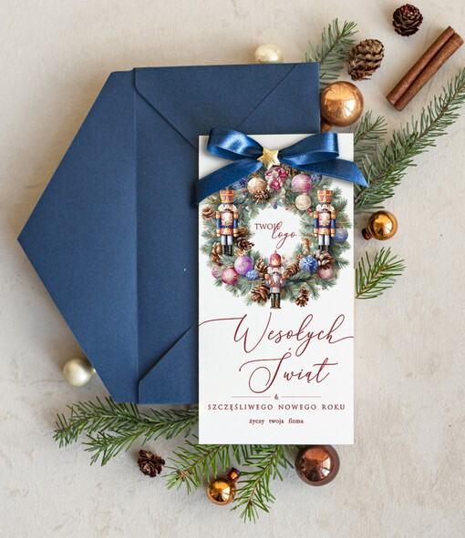  Kokardki  firmowe kartki świąteczne z logo firmy, karnety bożonarodzeniowe i na nowy rok z kokardką