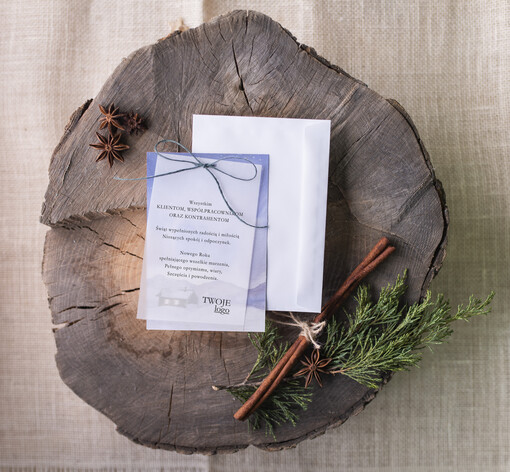  retro ręcznie robione kartki świąteczne z logo firmy, eco brąz ze sznurkiem