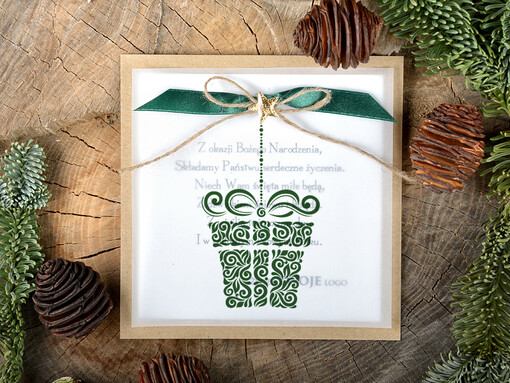  retro firmowe kartki świąteczne z logo twojej firmy, retro ze sznurkiem i wstążką