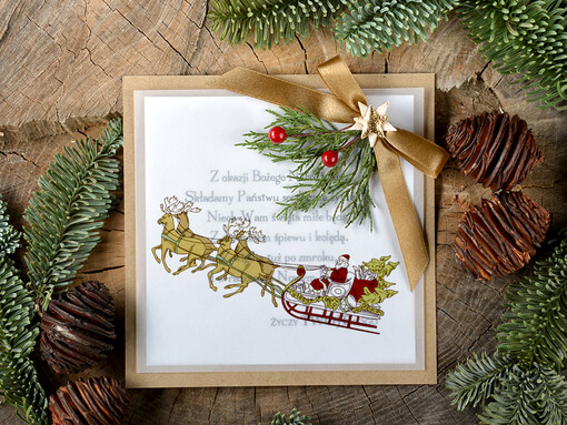  retro kartki swiateczne z logo firmy, retro ze sznurkiem i wstążką