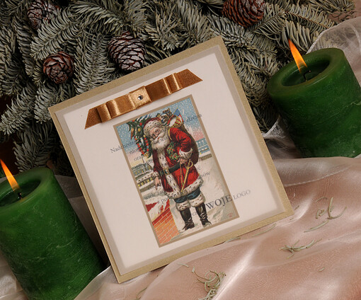  retro kartki swiateczne z logo twojej firmy, eco brąz ze sznurkiem