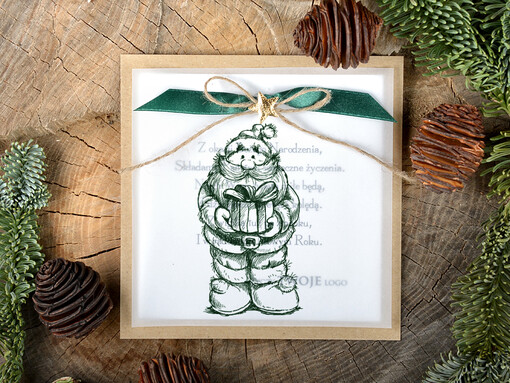  retro ręcznie robione kartki świąteczne z logo firmy, kalkowe ze wstążką