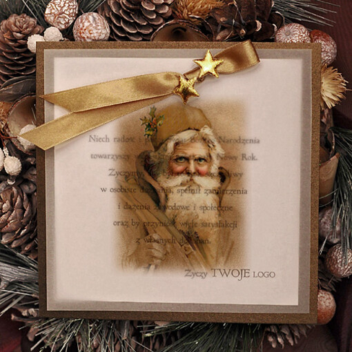  retro ręcznie robione kartki świąteczne z logo firmy, kalkowe ze wstążką