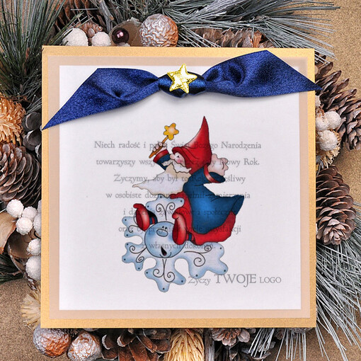  retro firmowe kartki swiateczne z logo, eco brąz ze sznurkiem