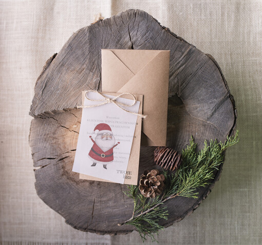  retro biznesowe kartki świąteczne z logo, eco brąz z kalką