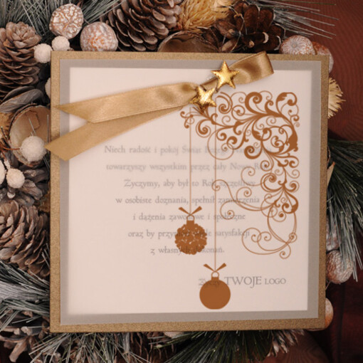  retro biznesowe kartki świąteczne z Twoim logo, eco brąz z kalką
