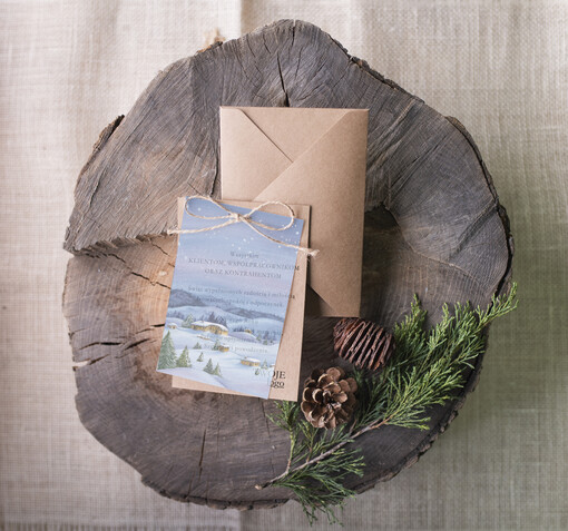  retro biznesowe kartki świąteczne z Twoim logo, eco brąz z kalką