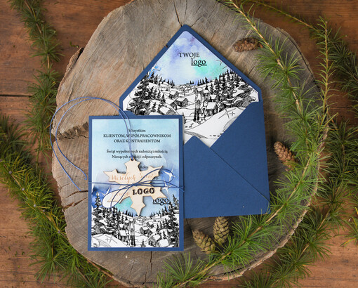  natural Biznesowa kartka swiateczna z logo firmy, naturalne ze wstążką
