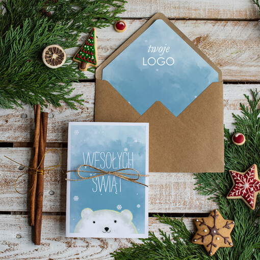 Retro/nowoczesne kartka swiateczna z logo twojej firmy, świąteczny eco brąz
