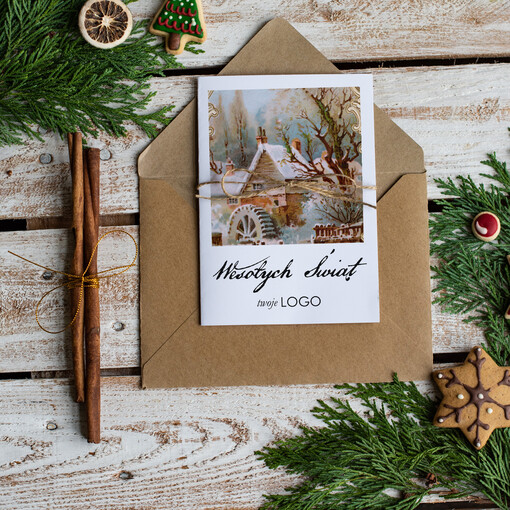  Retro/nowoczesne kartka swiateczna z twoim logo, pure kartki świąteczne ze wstążką