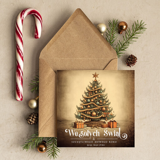  Retro/nowoczesne biznesowe kartki świąteczne z Twoim logo, biznesowa kartka świąteczna, bożonarodzeniowa kartki z życzeniami dla klientów, noworoczna firmowa kartka