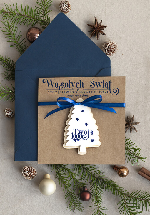  z magnesem lub zawieszką na choinkę Bombka choinka zawieszka na choinkę i  kartka świateczna dla Firm, kartki swiateczne z logo, biznesowa kartka