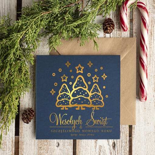  złocone złote elegancka kartka świąteczna dla firmy z logo, błyszczące złocone karnety świąteczne złote napisy, kartki na święta z logo firmy
