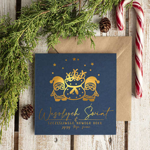  złocone złote firmowe kartki swiateczne z logo złocone treści i napisy na karnecie bożonarodzeniowym, kartki świąteczne dla pracowników
