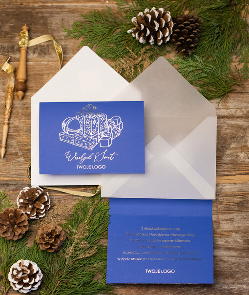  złocone złote firmowe kartki świąteczne z logo twojej firmy, złote napisy na kartce świątecznej