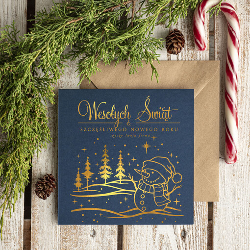  złocone złote elegancka kartka świąteczna dla firmy z logo, błyszczące złocone karnety świąteczne złote napisy, kartki na święta z logo firmy