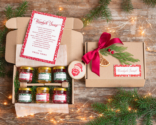  słodkie zestawy  prezent na święta zestawy dla firm z logo zestaw miodów