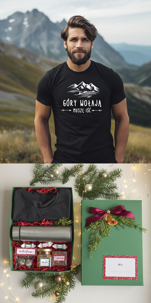  kubki termosy koszulki Prezent dla Miłośnika Gór, pomysl na prezent dla niego pod choinkę koszulka z napisem, prezent na święta dla meżczyzny koszulka i termos, kreatywny prezent dla chłopaka 