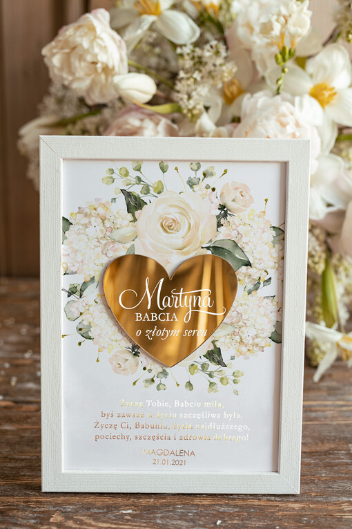  Prezenty dla Babci Prezent na dzień Babci Ramka dla Babci o złotym sercu z życzeniami