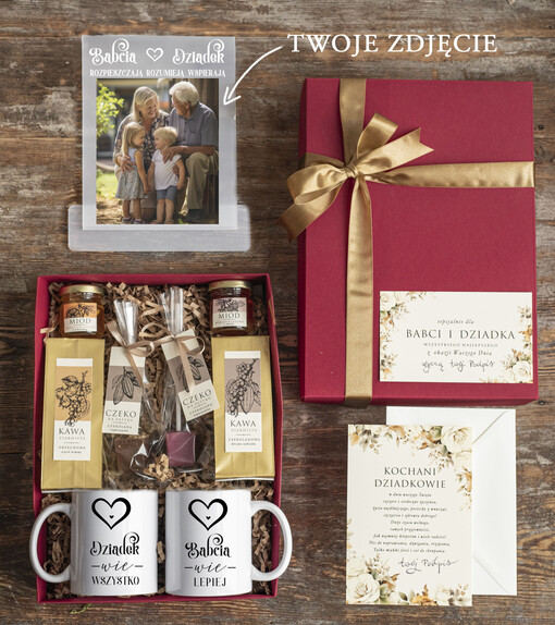  Zestawy Pezentowe Dla Dziadków  wspólny prezent dla dziadków ze zdjeciem, zestaw prezentowy dla Babci i Dziadka ręcznie robiony, box prezentowy na Dzień Babci i Dziadka, Upominek dla Dziadków