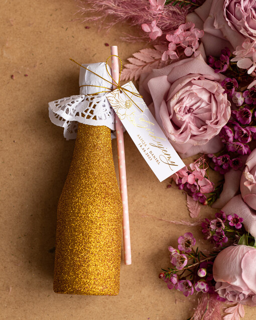  brokatowe butelki prezent dla gości weselnych brokatowe butelki, bezalkoholowy szampan złoty brokat