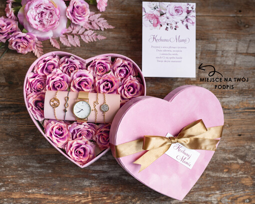  biżuteria, pudełka, szkatułki na biżuterie  Prezent na Dzień Mamy Serce Zegarek i bransoletki love i nieskończoność Upominek Dla Mamy Flowerbox z biżuterią