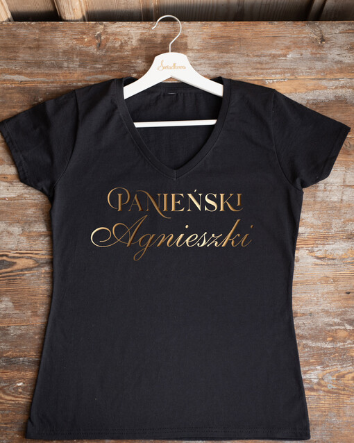  Koszulka na Wieczór panieński  Presonalizowana Koszulka z Napisem na Wieczór Panieński T-shirt Złoty Napis Panieński Imię Panny Mlodej