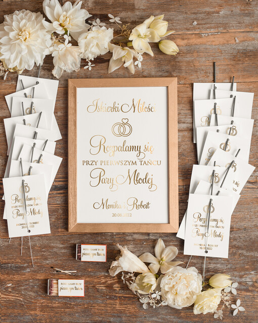  iskierki miłości  iskierki miłości komplet, zimne ognie na weselu, kartki ze złotymi literami 