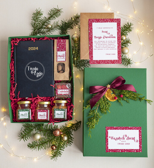  kalendarze  Prezenty świąteczne dla klientów zestaw z kalendarzem A5, Upominek biznesowy Terminarz dzienny z Logo firmy , Prezent firmowy dla Klientów box kosz prezentowy