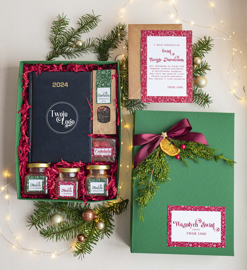  kalendarze  Prezenty świąteczne dla klientów zestaw z kalendarzem A5, Upominek biznesowy Terminarz dzienny z Logo firmy , Prezent firmowy dla Klientów box kosz prezentowy