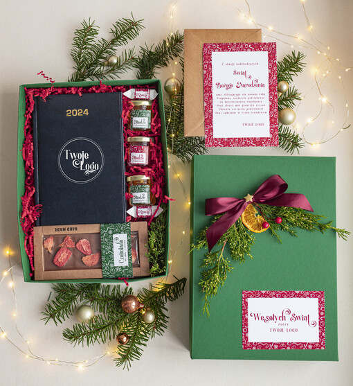  kalendarze  Prezenty świąteczne dla klientów zestaw z kalendarzem A5, Upominek biznesowy Terminarz dzienny z Logo firmy , Prezent firmowy dla Klientów box kosz prezentowy