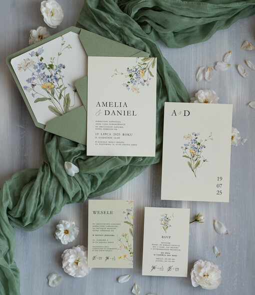  Proste i Nowoczesne  Delikatne Zaproszenia Ślubne, Rustykalne Zaproszenie Na Ślub, Zaproszenia Slubne z kwiatową grafiką, Eleganckie Zaproszenia Na Ślub