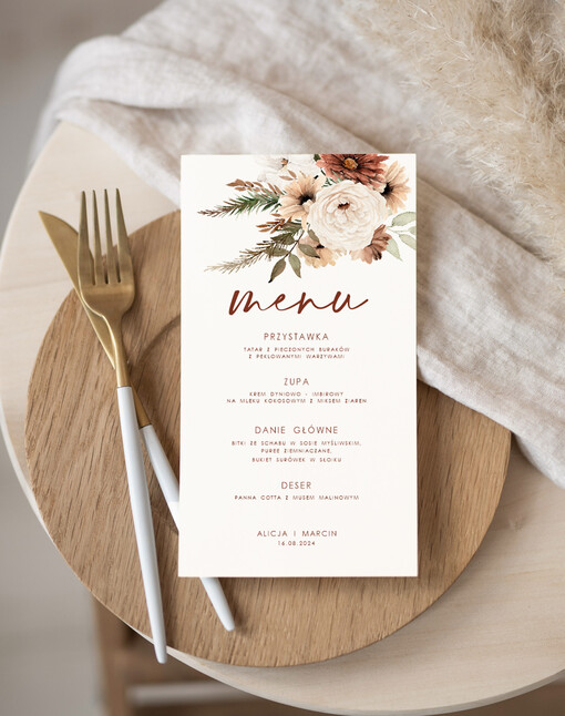  Nowoczesne prosta forma  eleganckie menu na stoły weselne, karta dań na wesele, proste menu weselne w kolorze ecru, karta dań weselnych, menu weselne, plan podawania posiłków