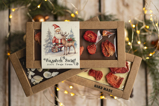  CZEKOLADA/ pralinki/ bomboniery Drobne prezenty dla firm ręcznie robiona czekolada, Czekolada świąteczna bez cukru z logo, drobne upominki na święta dla pracowników, świąteczne gadżety  kontrahentów,