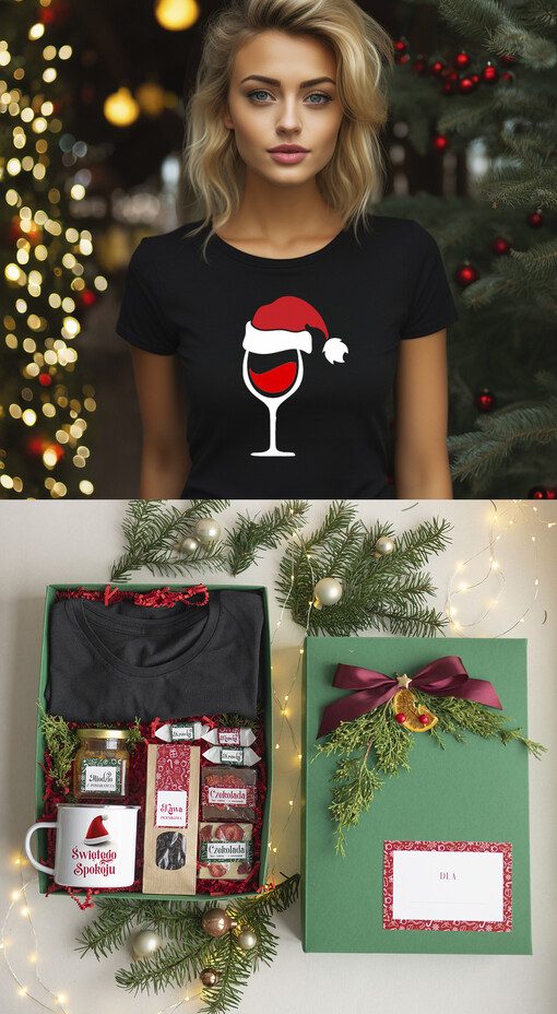  Zestawy z Koszulką  Prezent dla Niej Świąteczna Koszulka z napisem, pomysl na prezent dla mamy pod choinkę zestaw z koszulką , prezent na święta dla dziewczyny Koszulka T Shirt Damski w  Zestawie Prezentowy dla żony