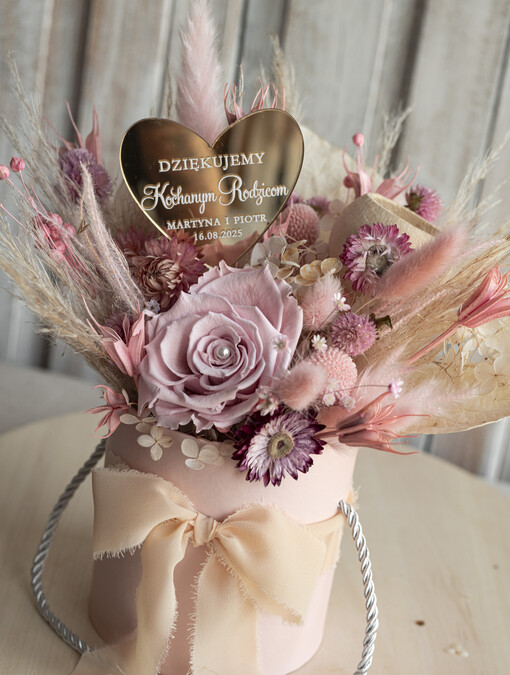  Kompozycje Kwiatowe / Flowerboxy podziekowania dla rodzicow prezent dla mamy i taty na wesele, kompozycja z kwiatów suszonych pomysł na prezent dla rodziców, wieczne róże, flower box dla rodzicow